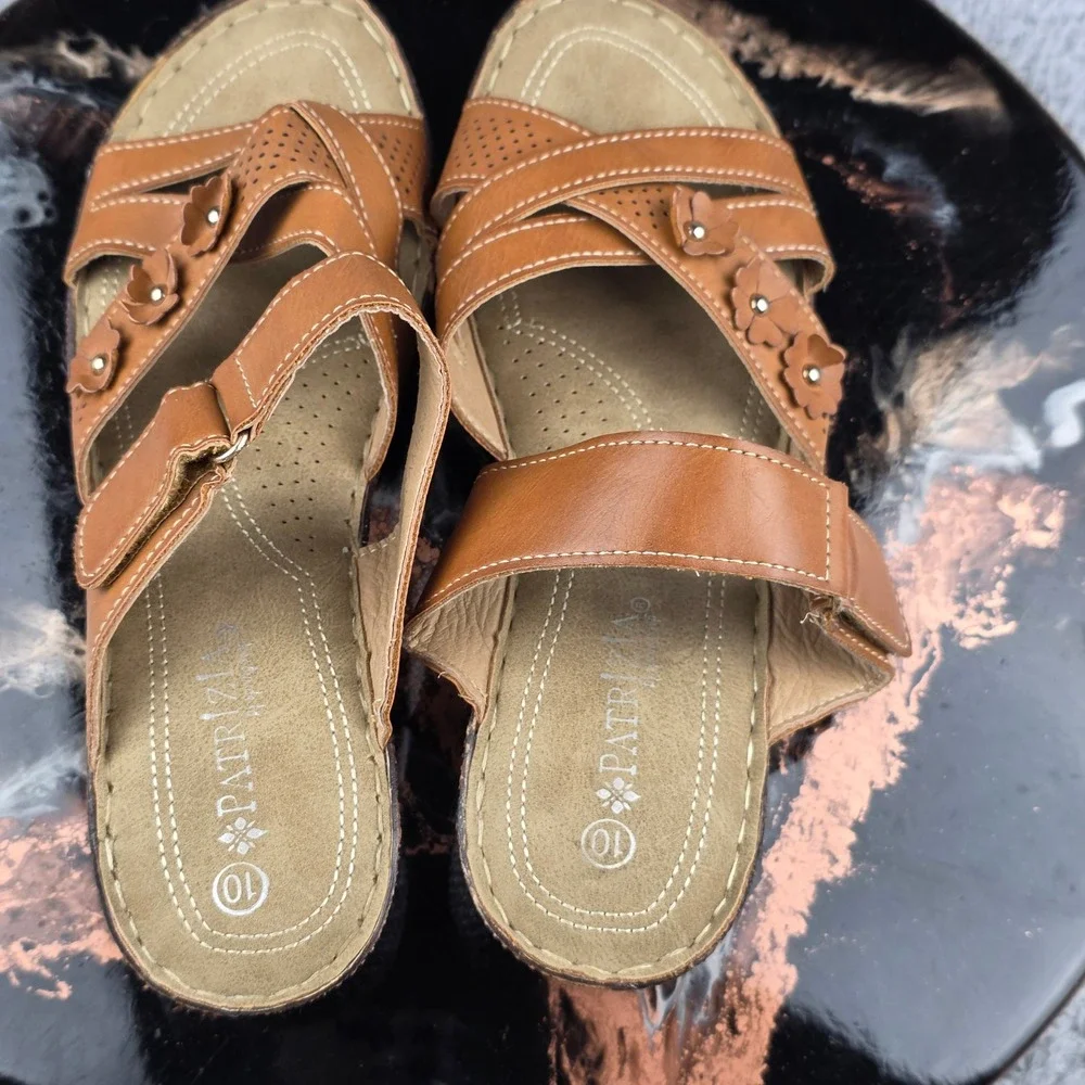 Patrizia Spring Step Wedge Slide Sandals‎ Womens 10 Brown Floral Boho Comfort